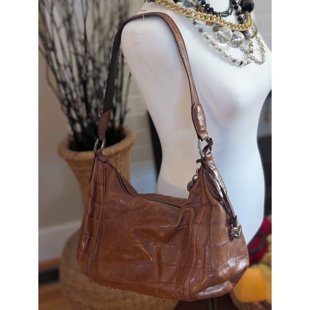 Brighton Patchwork Brown Leather Slouchy Hobo Shoulder Bag Paisley Vintage